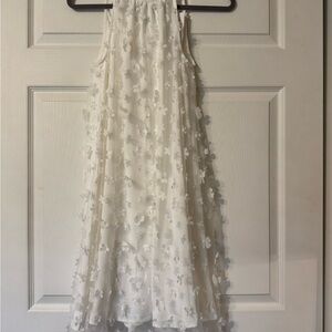 Sleeveless Ivory Midi Dress with 3D Floral Appliqués